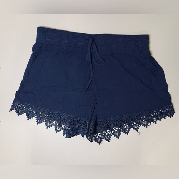 NWOT. Lightweight nave blue lace hem shorts. - Picture 2 of 2